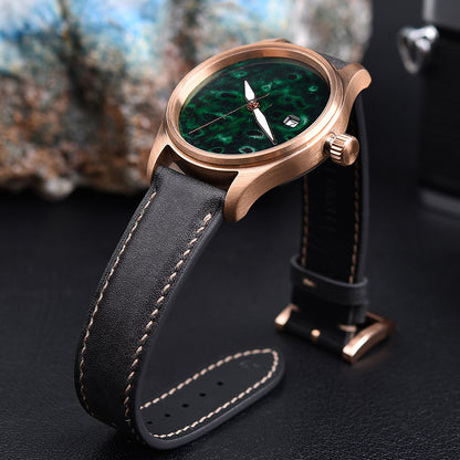 HUASUO 38mm Luxury Bronze Lacquerware Dail Pilot Watch