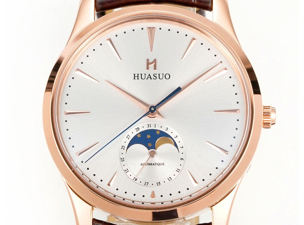 HUASUO 39mm Luxury Aventurine Moon Phase Men's Watches