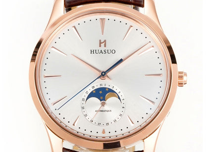 HUASUO 39mm Luxury Aventurine Moon Phase Men's Watches