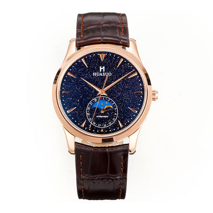 HUASUO 39mm Luxury Aventurine Moon Phase Men's Watches