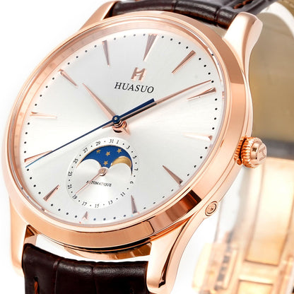 HUASUO 39mm Luxury Aventurine Moon Phase Men's Watches