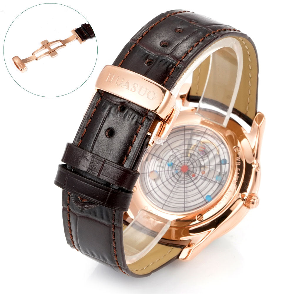 HUASUO 39mm Luxury Aventurine Moon Phase Men's Watches
