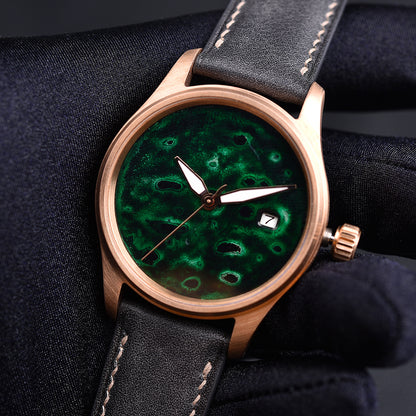HUASUO 38mm Luxury Bronze Lacquerware Dail Pilot Watch