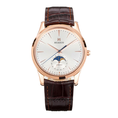 HUASUO 39mm Luxury Aventurine Moon Phase Men's Watches