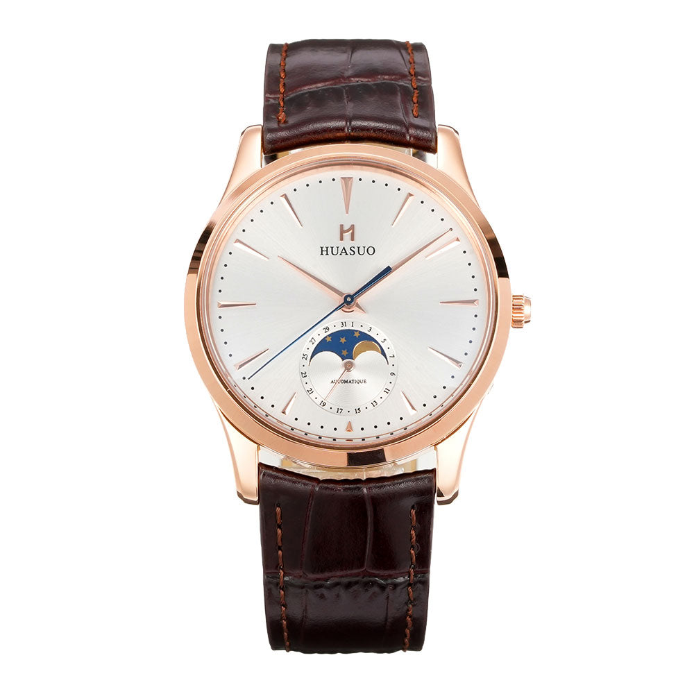HUASUO 39mm Luxury Aventurine Moon Phase Men's Watches
