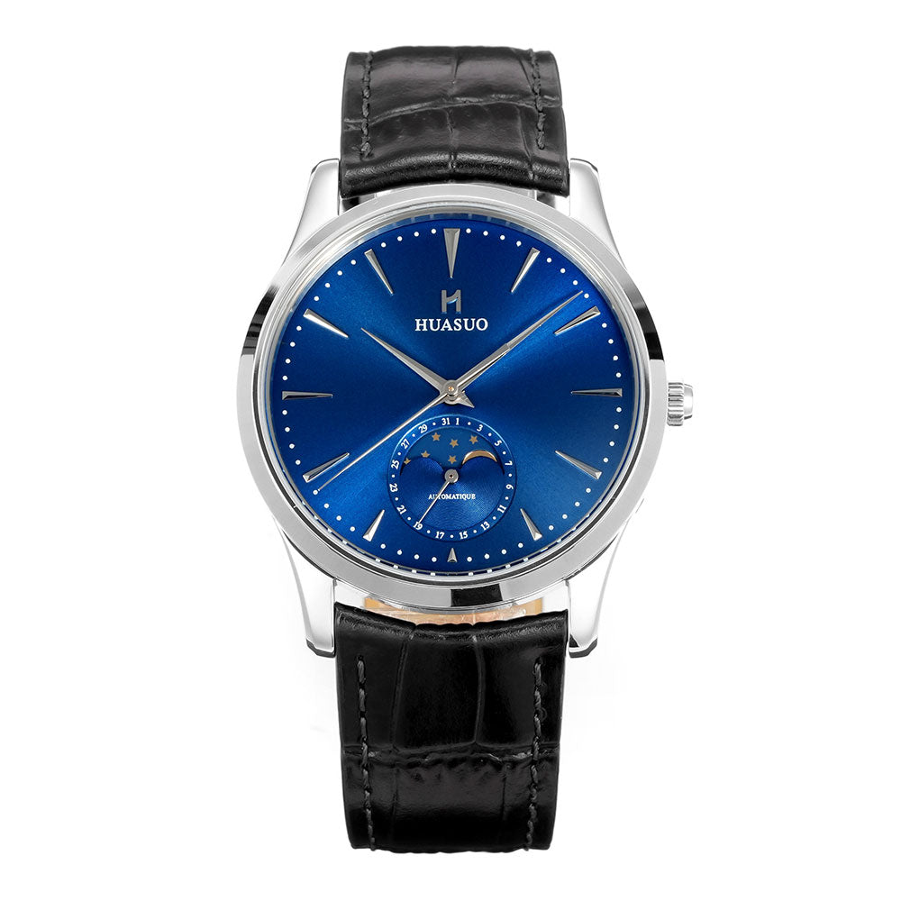 HUASUO 39mm Luxury Aventurine Moon Phase Men's Watches