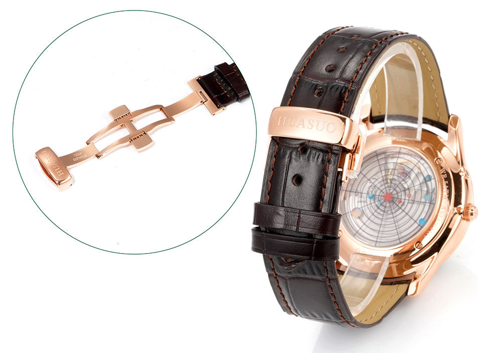 HUASUO 39mm Luxury Aventurine Moon Phase Men's Watches