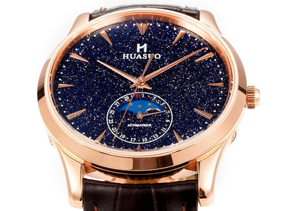 HUASUO 39mm Luxury Aventurine Moon Phase Men's Watches