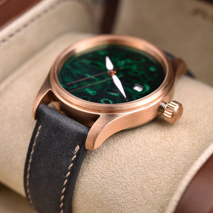 HUASUO 38mm Luxury Bronze Lacquerware Dail Pilot Watch