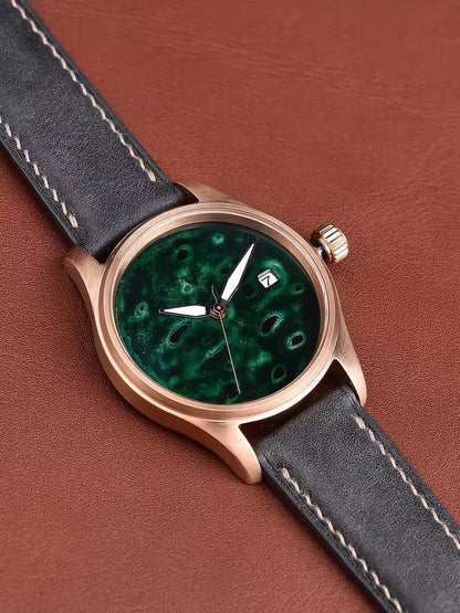 HUASUO 38mm Luxury Bronze Lacquerware Dail Pilot Watch