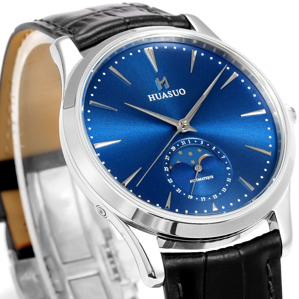 HUASUO 39mm Luxury Aventurine Moon Phase Men's Watches
