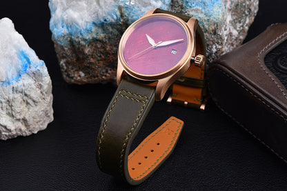 HUASUO 38mm Luxury Bronze Lacquerware Dail Pilot Watch
