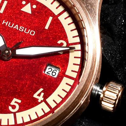 HUASUO 38mm Luxury Bronze Lacquerware Pilot Men's Watch