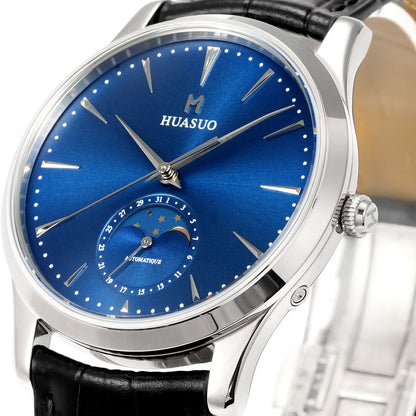 HUASUO 39mm Luxury Aventurine Moon Phase Men's Watches