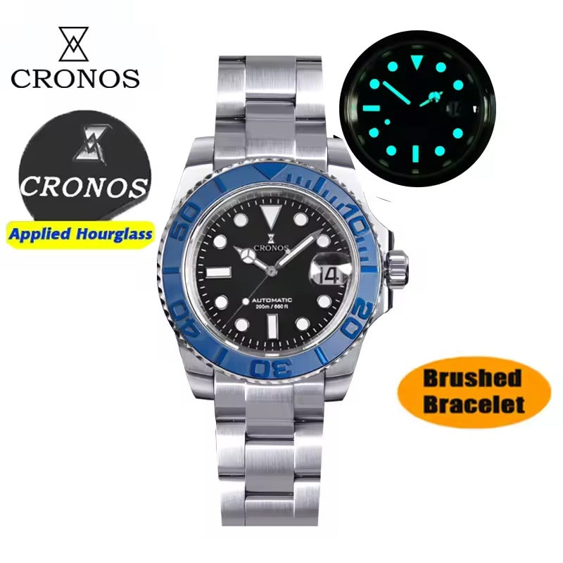 Cronos 2.5x Water Ghost Sub Dive Watch L6018 Fully Brushed Bracelet