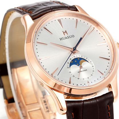 HUASUO 39mm Luxury Aventurine Moon Phase Men's Watches