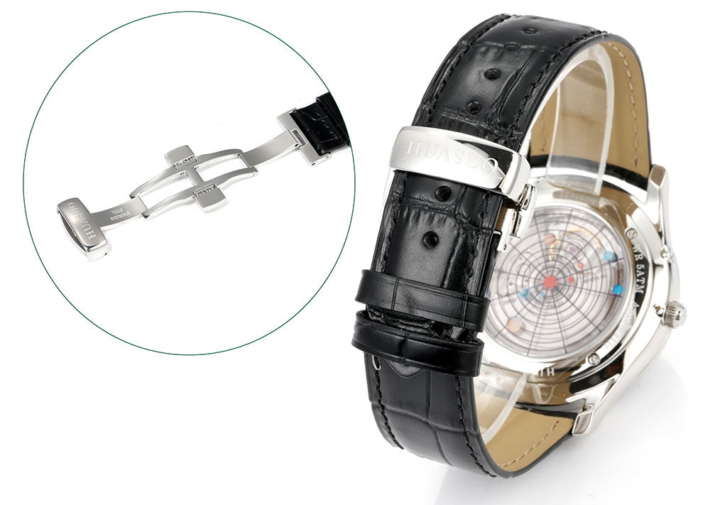 HUASUO 39mm Luxury Aventurine Moon Phase Men's Watches