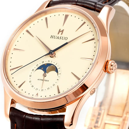 HUASUO 39mm Luxury Aventurine Moon Phase Men's Watches
