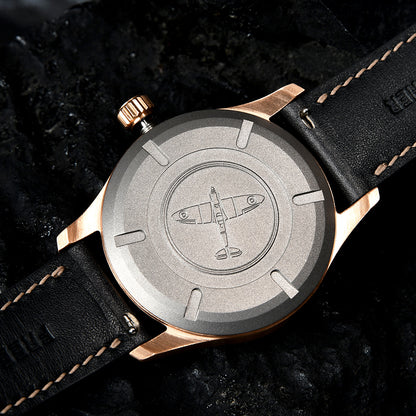 HUASUO 38mm Luxury Bronze Lacquerware Dail Pilot Watch