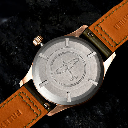 HUASUO 38mm Luxury Bronze Lacquerware Dail Pilot Watch