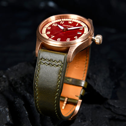 HUASUO 38mm Luxury Bronze Lacquerware Pilot Men's Watch