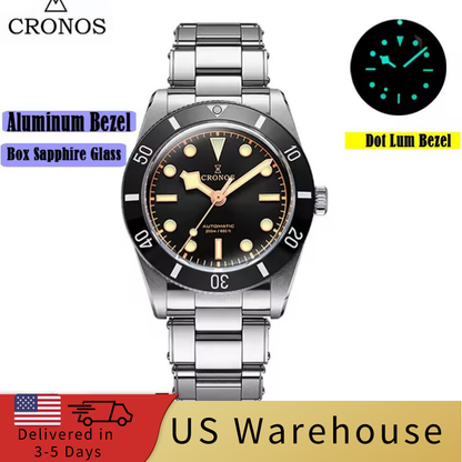 ★★US Warehouse★★Cronos 37mm BB54 Vintage Diver Automatic Watches L6033-lid sapphire glass