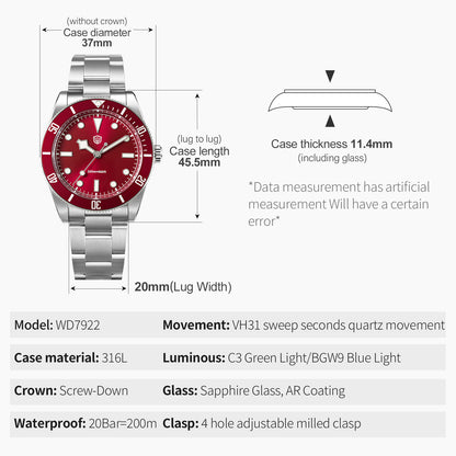 Watchdives WD7922 37mm VH31 Watch
