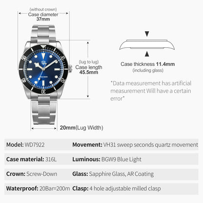 Watchdives WD7922 37mm VH31 Watch