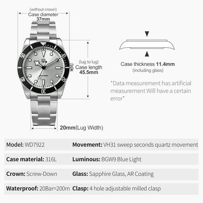 Watchdives WD7922 37mm VH31 Watch