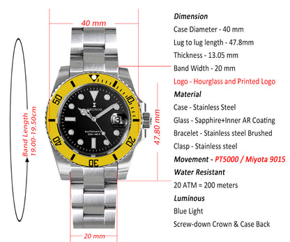 Cronos New 40mm Miyota9015 Diver Men Watches L6045