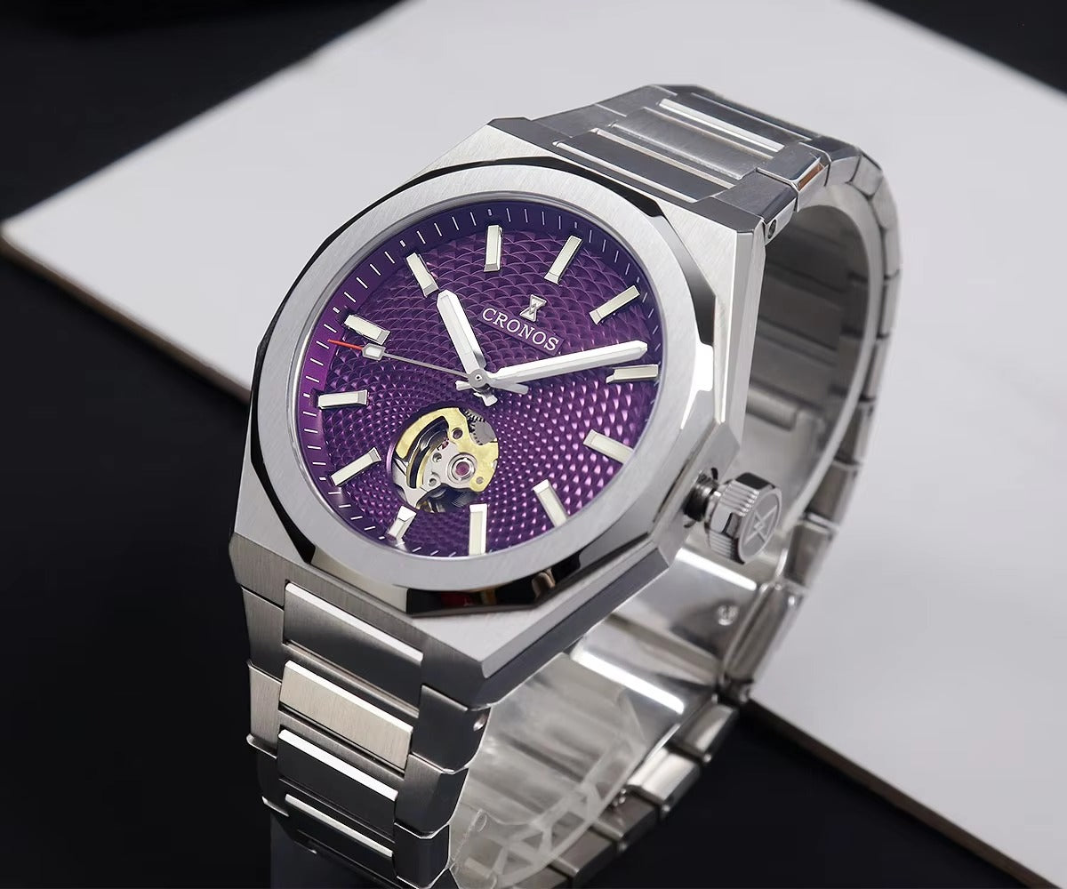 Cronos New 39mm Skeleton Dial Miyota 90S5 See-through Caseback Men Automatic Watch L6038M