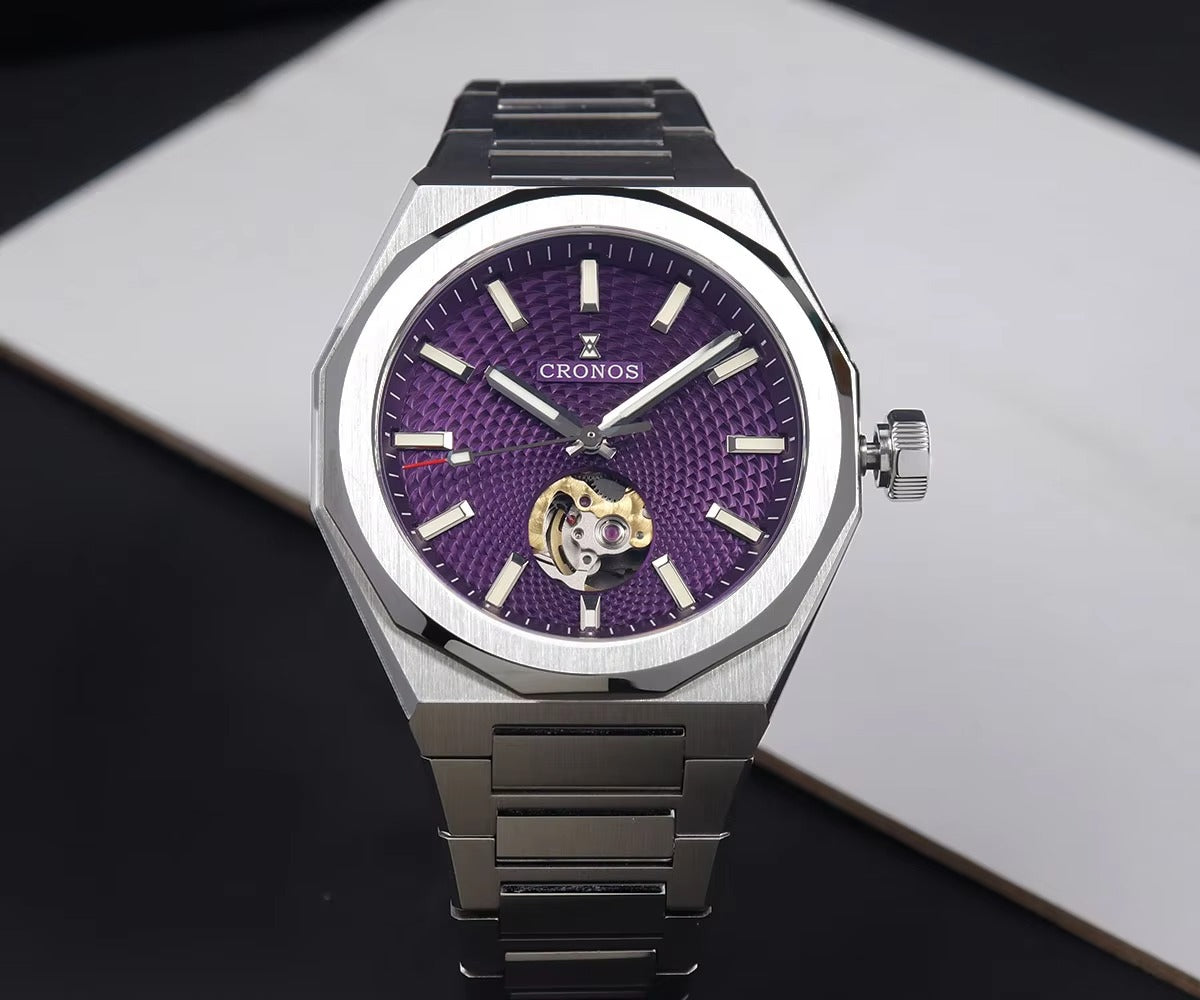 Cronos New 39mm Skeleton Dial Miyota 90S5 See-through Caseback Men Automatic Watch L6038M