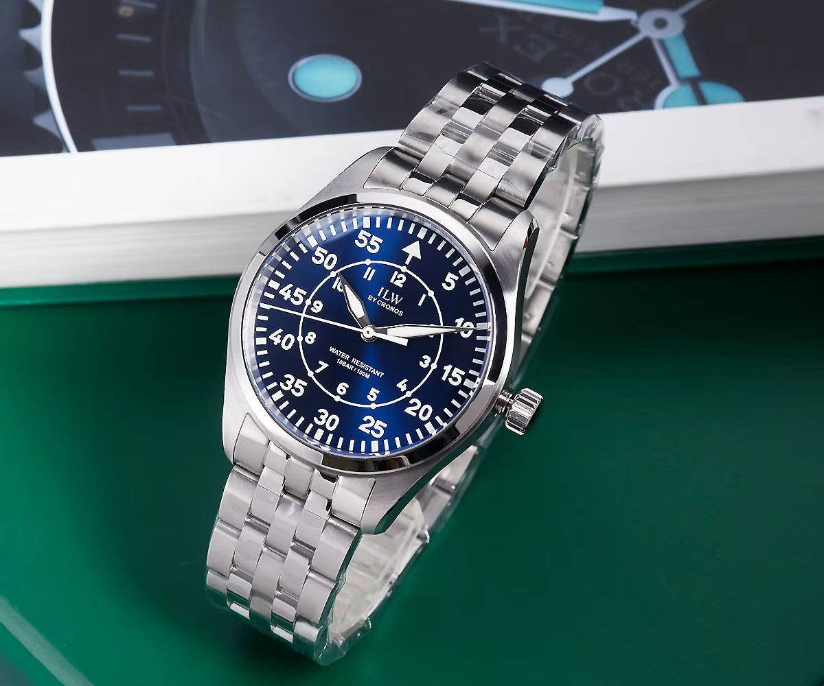 Cronos Pilot Flieger Watch 39mm VH31 Quartz Men’s Watch Stainless Steel Sapphire Crystal  L6057M