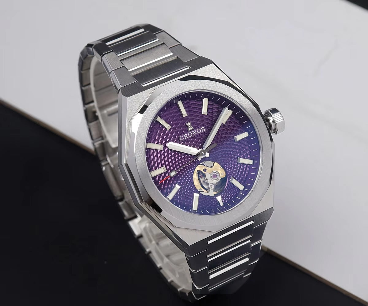 Cronos New 39mm Skeleton Dial Miyota 90S5 See-through Caseback Men Automatic Watch L6038M