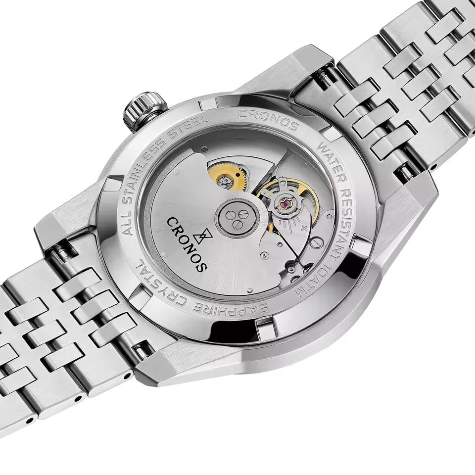 Cronos 39mm Automatic Men’s Watch Frosted Enamel Dial Miyota 9015 / Peacock SL1626 Movement H-Link Bracelet L6058