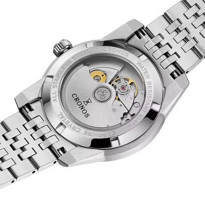 Cronos 39mm Automatic Men’s Watch Frosted Enamel Dial Miyota 9015 / Peacock SL1626 Movement H-Link Bracelet L6058