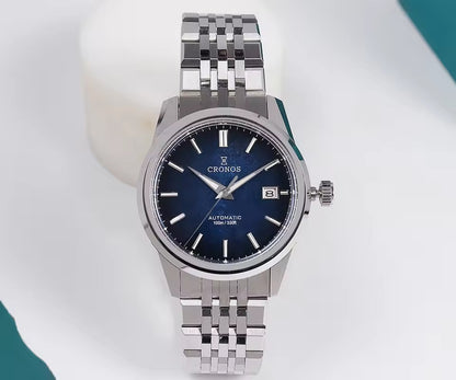 Cronos 39mm Automatic Men’s Watch Frosted Enamel Dial Miyota 9015 / Peacock SL1626 Movement H-Link Bracelet L6058