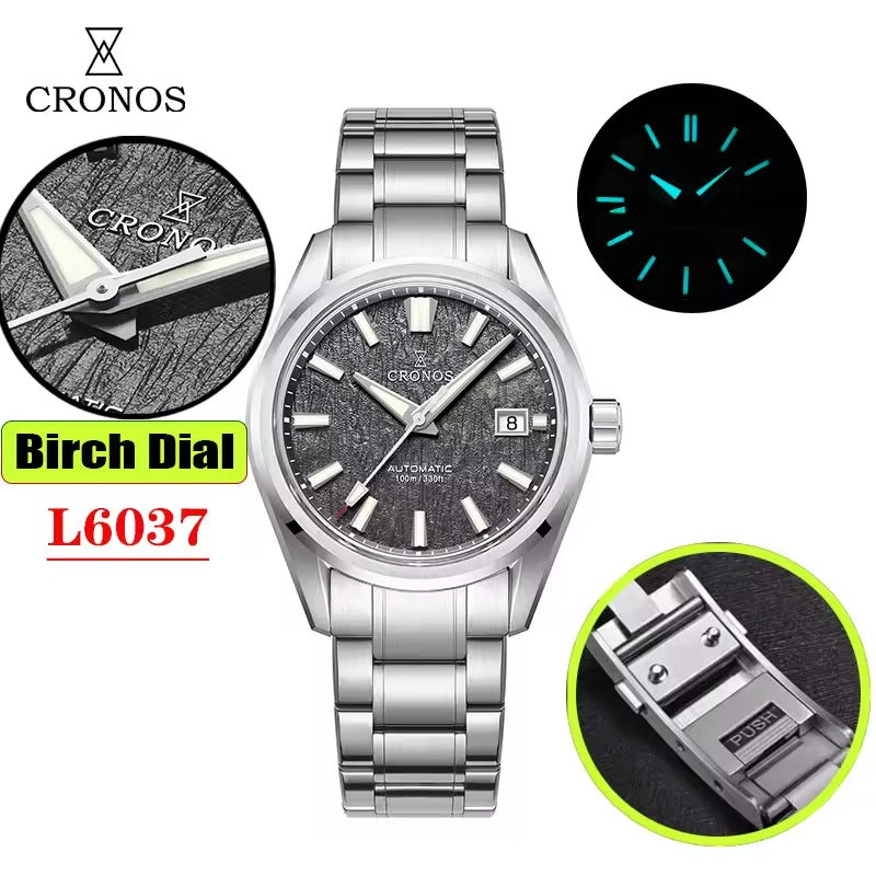 Cronos 39mm Automatic (L6037M) — 克诺时-L6037-灰色轻树纹-PT机芯-钢带