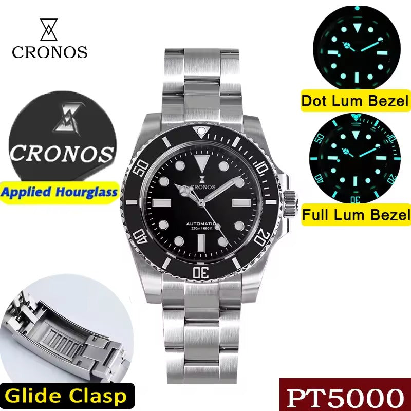 Cronos Sub Diver 40mm No Date (L6005) — 克诺时-L6005-无历-PT机芯-纯黑色-普光-钢带