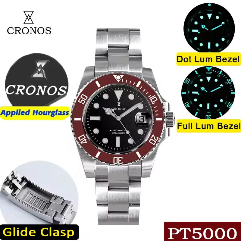 【ginari33】Cronos Watch L6005M Cronos Water Ghost Luxury Dive Watch PT5000 Movement L6005