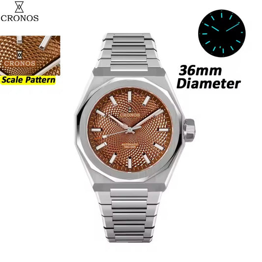 Cronos 2026 NEW 36mm Automatic PT5000/Miyota 90s5 See-through Back Watch L6050M L6051M