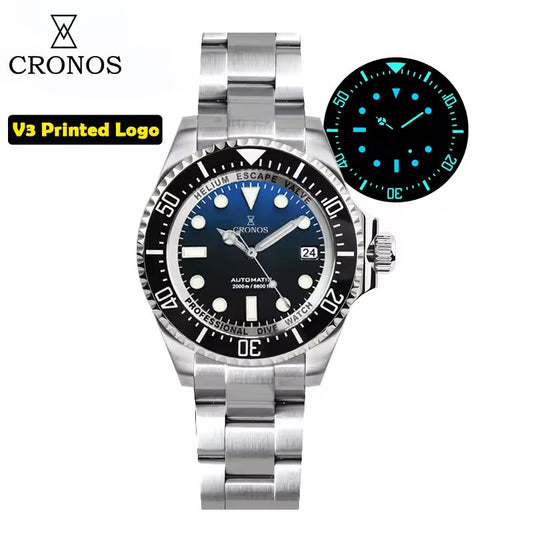 Cronos 44mm Sub Diver Watch 2000 Meters Water Miyota 9015 L6039