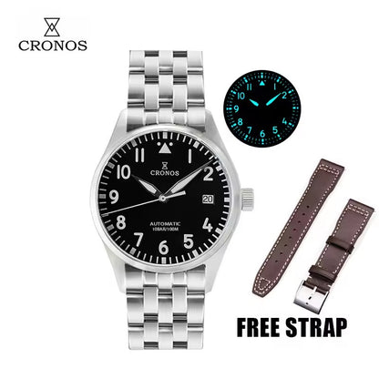 Cronos Pilot Flieger Watch 39mm VH31 Quartz Men’s Watch Stainless Steel Sapphire Crystal  L6057M