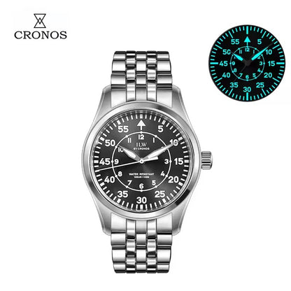 Cronos Pilot Flieger Watch 39mm VH31 Quartz Men’s Watch Stainless Steel Sapphire Crystal  L6057M