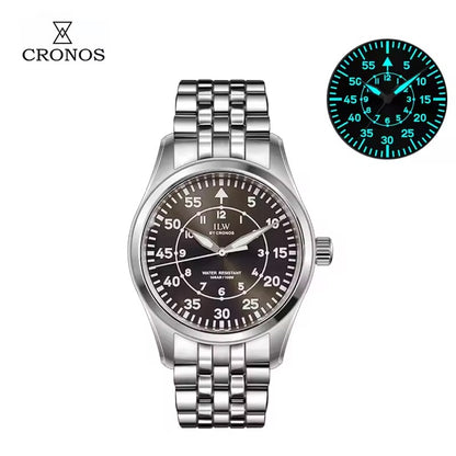 Cronos Pilot Flieger Watch 39mm VH31 Quartz Men’s Watch Stainless Steel Sapphire Crystal  L6057M