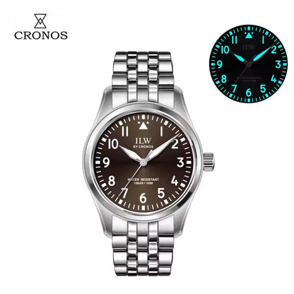 Cronos Pilot Flieger Watch 39mm VH31 Quartz Men’s Watch Stainless Steel Sapphire Crystal  L6057M