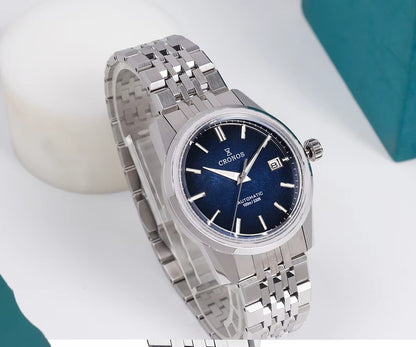 Cronos 39mm Automatic Men’s Watch Frosted Enamel Dial Miyota 9015 / Peacock SL1626 Movement H-Link Bracelet L6058