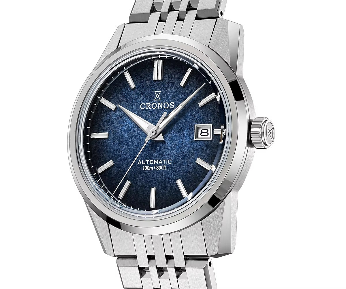 Cronos 39mm Automatic Men’s Watch Frosted Enamel Dial Miyota 9015 / Peacock SL1626 Movement H-Link Bracelet L6058