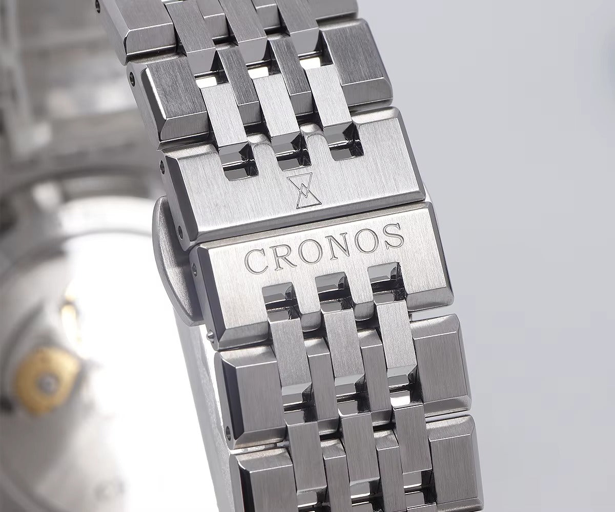 Cronos 39mm Automatic Men’s Watch Frosted Enamel Dial Miyota 9015 / Peacock SL1626 Movement H-Link Bracelet L6058