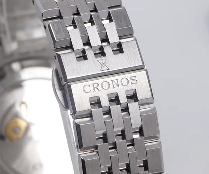 Cronos 39mm Automatic Men’s Watch Frosted Enamel Dial Miyota 9015 / Peacock SL1626 Movement H-Link Bracelet L6058